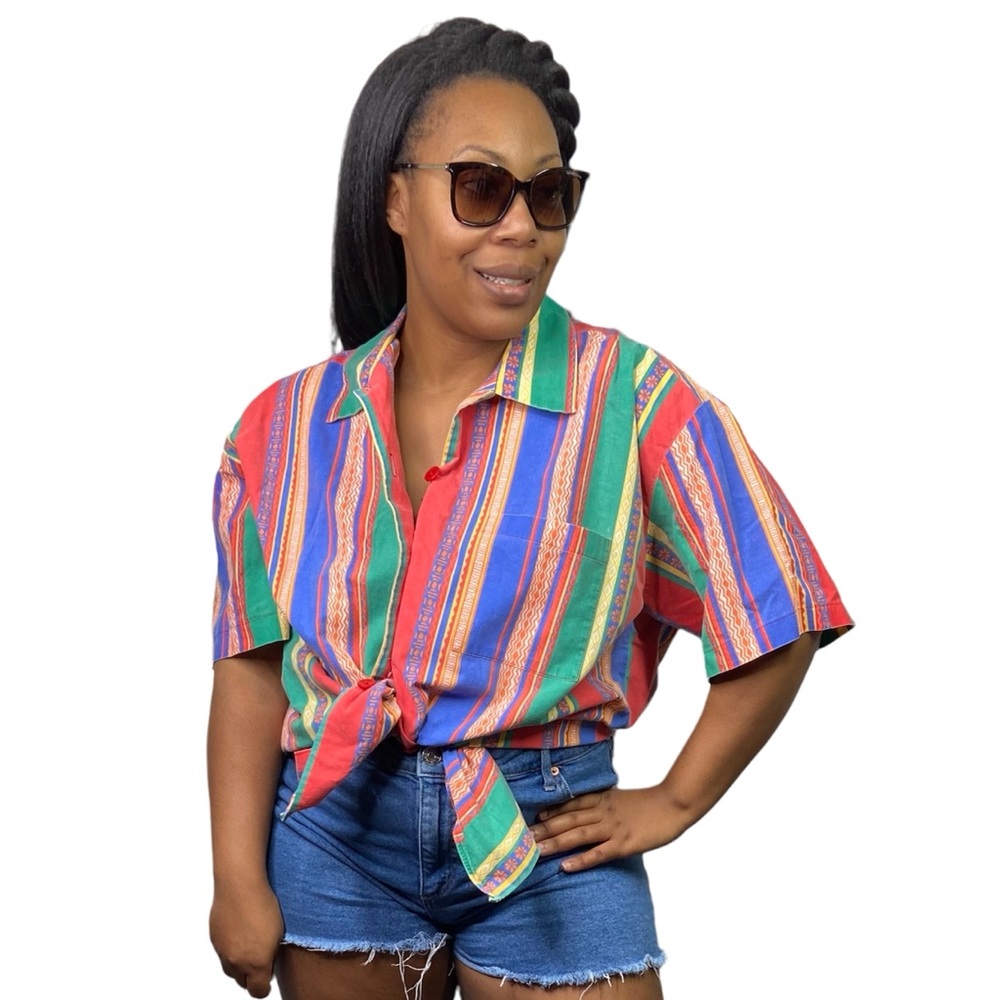 Vintage Multicolor Striped Button-Down Shirt